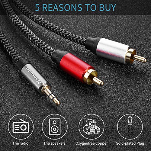 3.5mm to 2RCA Audio Cable 1.5ft,Nylon-Braided 3.5mm AUX to 2RCA Audio Cable for Stereo Receiver Speaker Smartphone Tablet HDTV MP3 Player & More Stereo Cable Audiophiles Headphone 2RCA Cable - size: 1.5ft/0.5M