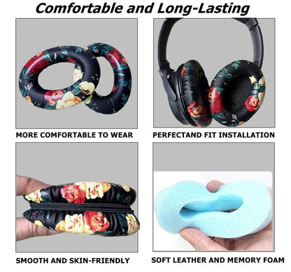Headphones Replacement Ear Pads Cover, EarPads Cushion for Bose Quietcomfort QC15 QC25 QC35 35 ii -1 Pair (Flower Black) - color: Flower Black