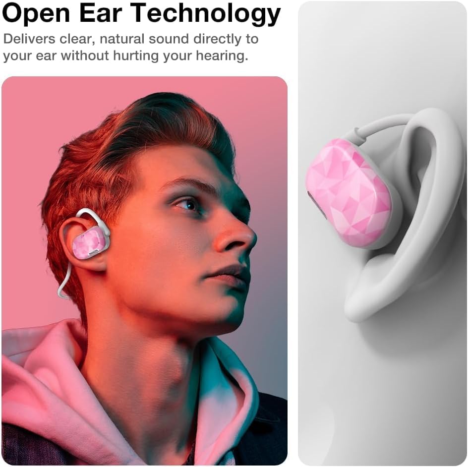 Purity Air Open Ear Headphones - True Air Conduction Wireless Bluetooth Open Ear Earbuds with Dual Mic for iPhone/Android - Secured Long Wearing Comfort, Sports Sweat Resistant (Pink Diamond) - color: Pink Diamond