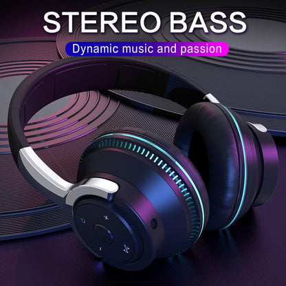 Wireless Headphones, Portable Over Ear Headphones with Mic, Clear Calls, FM Radio, Soft-Earpads, LED Light, Support TF Card Play, Foldable for Travel Home Office Cellphone PC