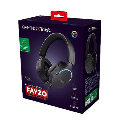 Trust Gaming GXT 490 Fayzo USB Gaming Headset 7.1 Surround Sound, 50mm Drivers, 85% Recycled Plastics, RGB Over-Ear Wired Headphones, with Noise Cancelling Microphone for PC PS5 - Black - color: Black, style: USB 7.1 Surround Sound