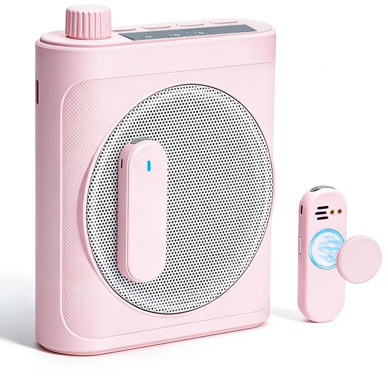 Voice Amplifier for Teachers, Dual Magnetic Lavalier Mic(Pink) | Bluetooth Portable Rechargeable Speaker for Classroom, Meetings, Tour Guide Speeches, Public Speaking, Coaches, PA System - color: Pink