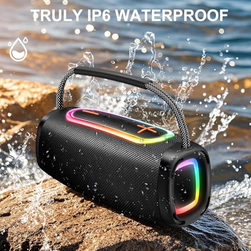 Bluetooth Speaker Portable, BT5.4, 60W Punchy Bass, 66MM Speaker Diameter | Wireless Speakers Clear Treble, 36H Playtime, IP6 Waterproof, RGB Multi-Color Rhythm Lights, Outdoor, Party, Beach - color: Deep Black-01