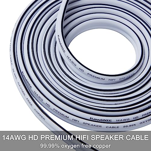 14 AWG HD Premium Soft Touch HiFi Speaker Cable with Banana Plugs (2 Pack, 3 Feet) 14 Gauge Banana Wire for Bi-Wire Bi-Amp HiFi Surround Sound Oxygen-Free Copper - White