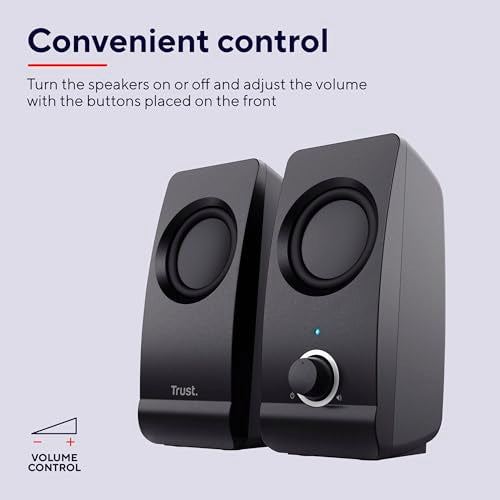 Trust Remo 2.0 PC Speakers, 16W (8W RMS), USB Powered, Jack 3.5mm, Stereo Speaker Set with Volume Control, Compact Sound System for Computer and Laptop - Black - style: Remo 16 W