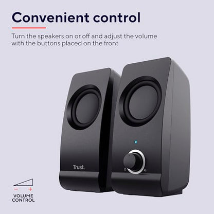 Trust Remo 2.0 PC Speakers, 16W (8W RMS), USB Powered, Jack 3.5mm, Stereo Speaker Set with Volume Control, Compact Sound System for Computer and Laptop - Black - style: Remo 16 W