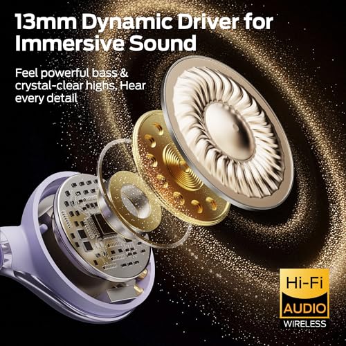 Monster Open Ear AC225 Headphones, Bluetooth 6.0 Wireless Earbuds, Stereo Sound, Lightweight Comfort Clip-On Earbuds with ENC Mic for Clear Calls, 36H Playtime, Touch Control, IPX6 Waterproof, Purple