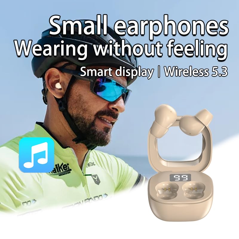 Ultra small mini earphones ，Mini Invisible Wireless Earbuds for Small Ear Canals, Low Profile Hidden Sleep Earbuds, IPX5 Waterproof Bluetooth Headphones for Work, Side Sleep & Daily Use (beige) - color: Beige