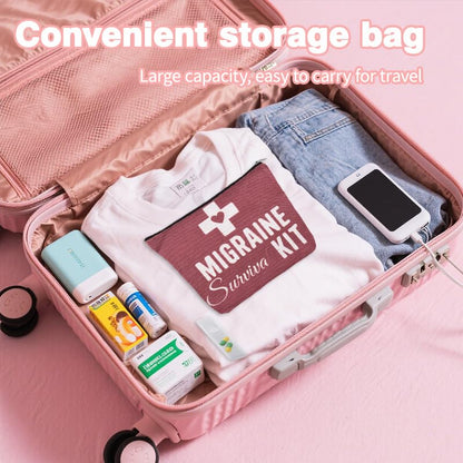 Migraine Survival Kit Bag Small Travel Pill Pouches for Medicine Storage Bag Headache Medication Pouch Bags Patient Gifts from Nurse Migraine Gifts Pouch Headache Bags for Women Canvas Medical Pouches - color: Migraine Survival Kit Bag