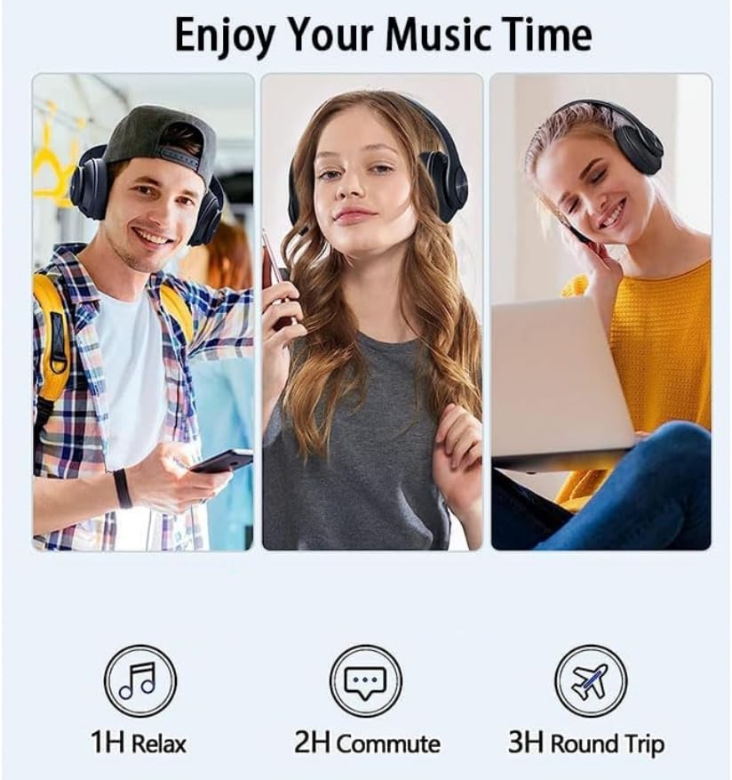 Over Ear Wireless Headphones with Noise Reduction, Mic Deep Bass HiFi Stereo, Foldable Lightweight LED Headset for PC Home Travel Office (White) - color: White