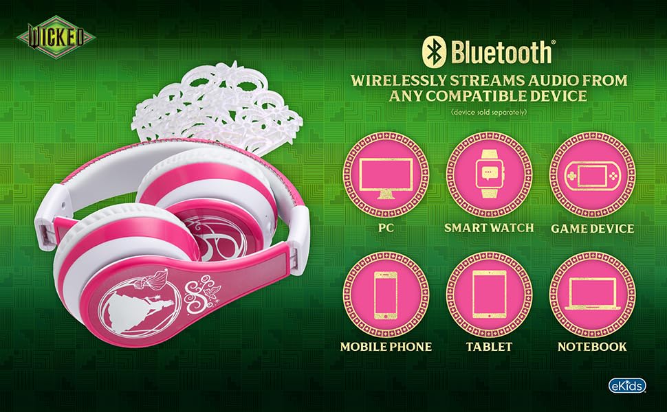 Wicked Glinda Bluetooth Headphones for Kids, Wireless Headphones for School, Home or Travel - color: Wicked Glinda