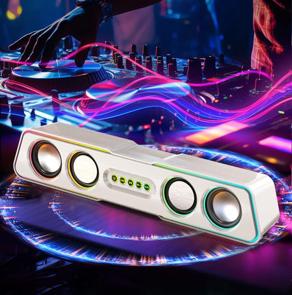 USB Powered Stereo Desktop Soundbar, Wired Audio Speaker with Volume Adjustment - color: White