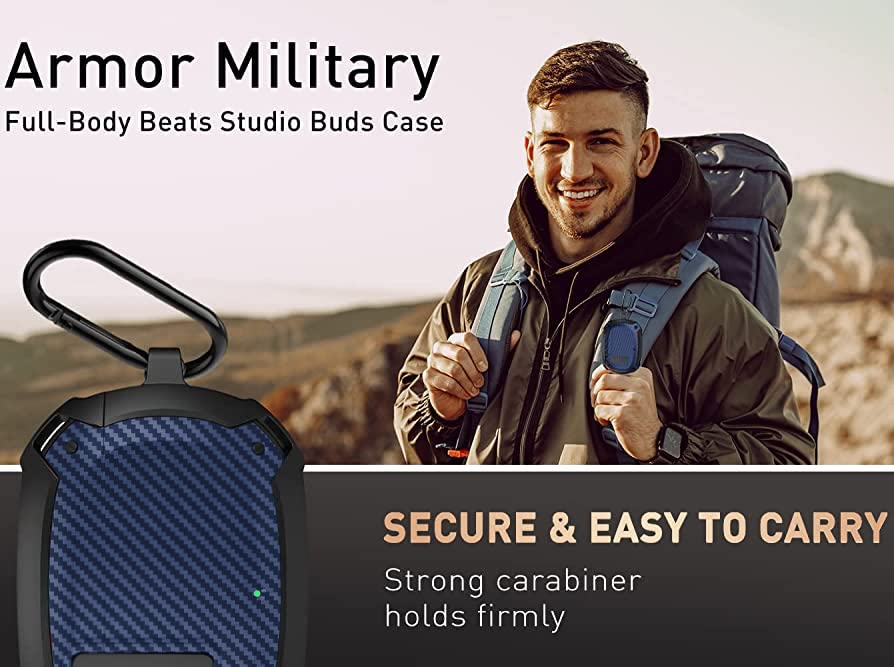 Compatible with Beats Studio Buds/Buds+ Case Cover 2021/2023, [Secure Lock] Cool Beats Studio Buds Plus Protective Shell Men Women with Keychain for New Beats Studio Ear Buds Case - Blue[CASE ONLY] - color: Black/Blue - 1