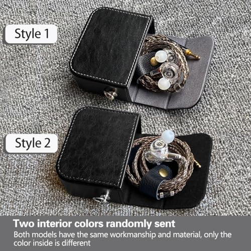 Earplug box, PU leather box for in ear headphones, portable protective case for wired headphones, storage bag for headphone accessories (black)