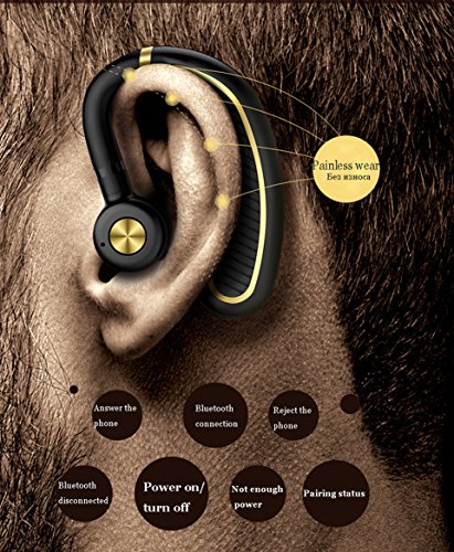 Bluetooth Headset,Wireless Bluetooth 4.1 Business Headphone Earphone Super Long Standby Earpiece with Mic,Sweatproof,Noise Reduction,Mute Switch for Cell Phone, Skype, Truck Driver,Office,Sport