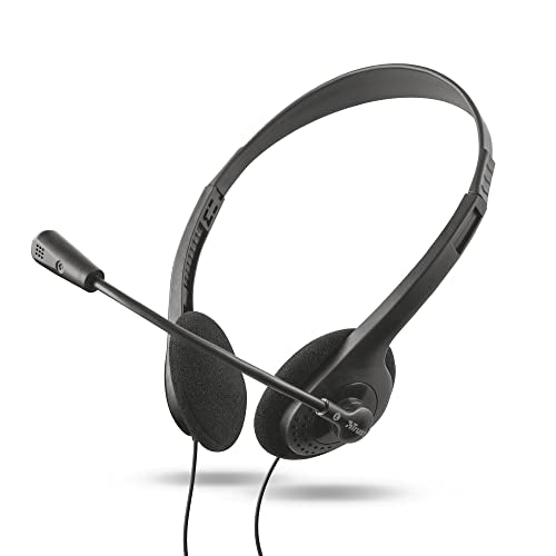 Trust Primo Chat On Ear Wired Headset for PC and Laptop, Black | Lightweight and adjustable design, 3.5 mm cable of 1.8 m