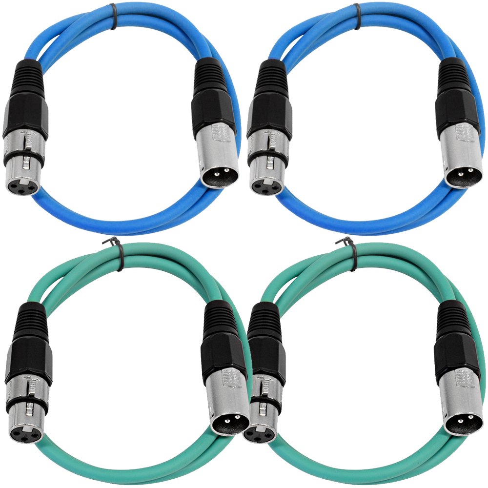 Seismic Audio - SAXLX-2-4 Pack of 2' XLR Male to XLR Female Patch Cables - Balanced - 2 Foot Patch Cord - Blue and Green - color: Blue and Green