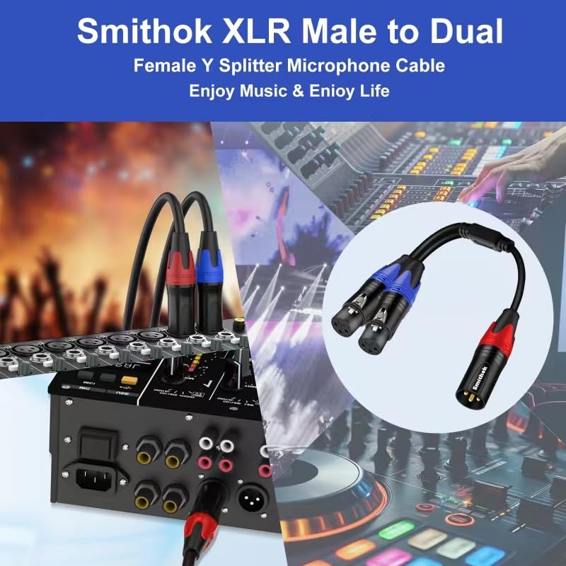Smithok 2Pack XLR Y Splitter 1 Male to 2 Female Micrphone Cable, 3 Pin XLR 2 Female to 1 Male, Combiner Y Cord Balanced Mic Audio Cables for Stero Mic to L&R Audio Track(11.8 inches/0.3m) - size: 2 Pack 1.0 ft