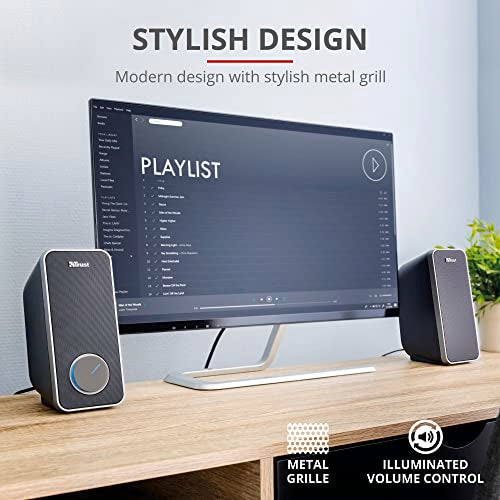 Trust Arys 2.0 PC Speakers, 28 W Peak Power, 3.5 mm Aux, USB Powered, Volume Control, Headphone Connection, Stereo Computer Speaker Set for Desktop, Laptop, Tablet, Phone - Black [Amazon Exclusive] - style: Original 2.0