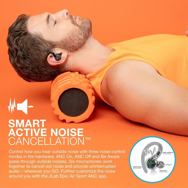 JLab Epic Air Sport ANC True Wireless Bluetooth 5 Earbuds, Headphones for Working Out, IP66 Sweatproof, 15-Hour Battery Life, 55-Hour Charging Case, Music Controls, 3 EQ Sound Settings - style: ANC