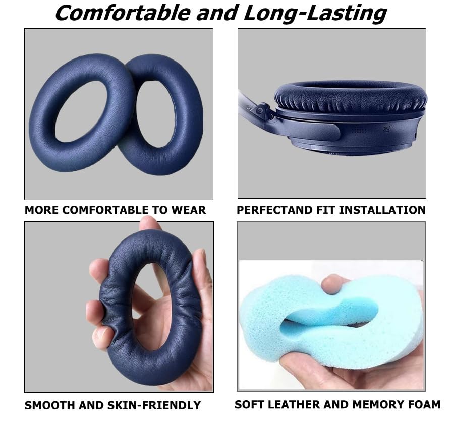 Headphones Replacement Ear Pads Cover, EarPads Cushion for Bose Quietcomfort QC15 QC25 QC35 35 ii -1 Pair (Navy Blue) - color: Navy Blue