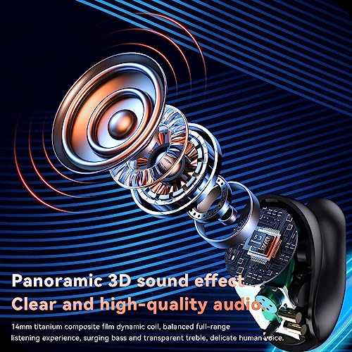 Wireless Earbuds Open Ear Headphones Clip On Earbuds Bluetooth 5.4 Headphones Long Playtime Ear Buds Digital Display Charging Case Noise Canceling Waterproof Sports Earphones