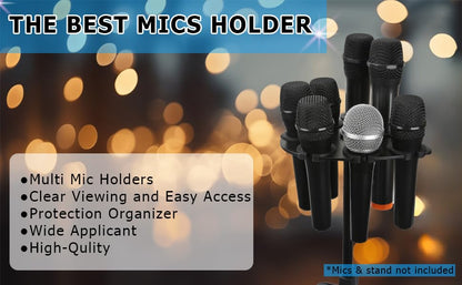 Multi Mic Holder for Wired and Wireless Mics, Organizes Up to 7 Mics, Aluminum, Black