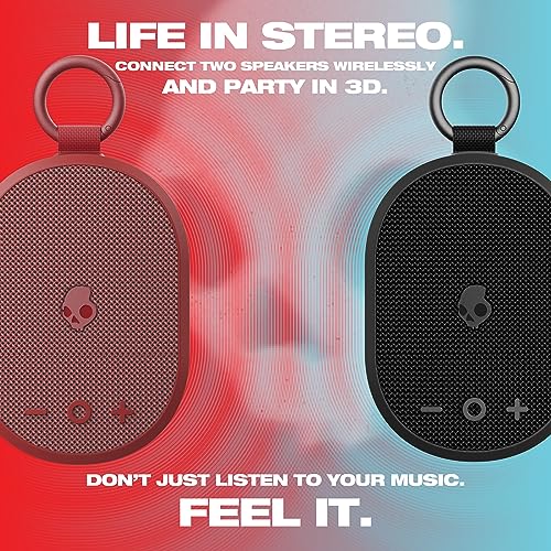 Skullcandy Kilo Wireless Bluetooth Speaker - IPX7 Waterproof Mini Bluetooth Speaker with 24 Hour Battery, Downward Firing Passive Radiator, and True Wireless Pairing - Perfect for Outdoor (Red)