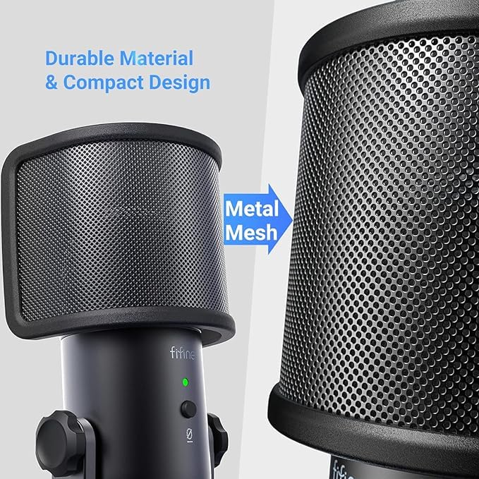 FIFINE Gaming USB Microphone for Desktop Set, Mic Pop Screen with Metal Mesh for YouTube Videos Bundle, PC Streaming Condenser Mic for Podcast, Recording, PS4/PS5 (A6R+U1)