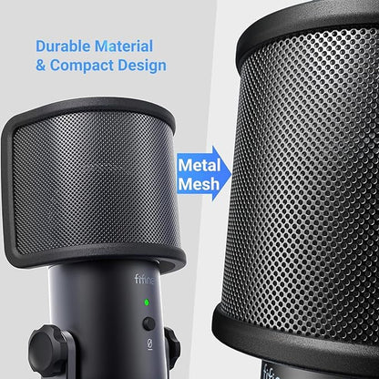 FIFINE Gaming USB Microphone for Desktop Set, Mic Pop Screen with Metal Mesh for YouTube Videos Bundle, PC Streaming Condenser Mic for Podcast, Recording, PS4/PS5 (A6R+U1)