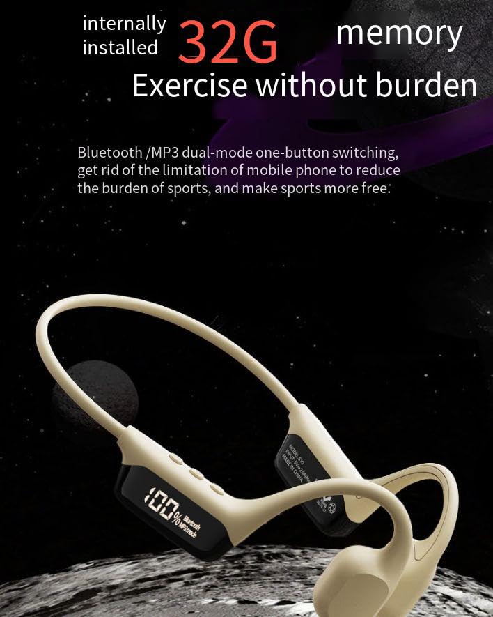 Bone Conduction Headphones IPX8 Waterproof Swimming LCD Screen Built in 32G Memory Bluetooth 5.4 Earphones Open Ear Earbuds for Diving, Cycling, Driving,HIFI Stereo Sound with 8H Playtime, White - color: White