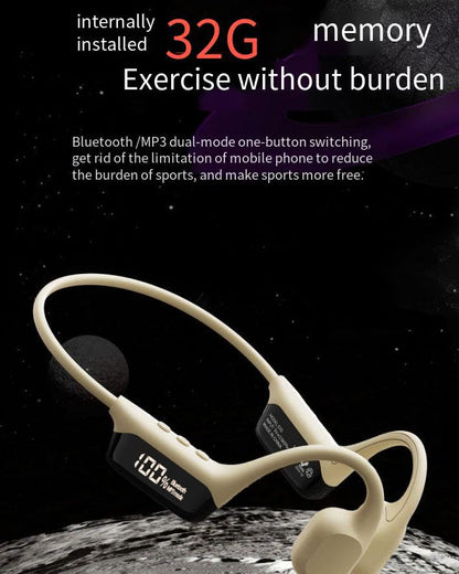 Bone Conduction Headphones IPX8 Waterproof Swimming LCD Screen Built in 32G Memory Bluetooth 5.4 Earphones Open Ear Earbuds for Diving, Cycling, Driving,HIFI Stereo Sound with 8H Playtime, White - color: White