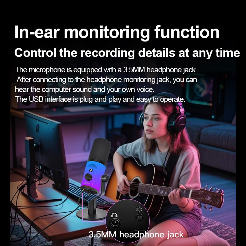 USB/XLR Dual-Mode Desktop Microphone, RGB Lighting, 3.5mm Monitoring Jack, Professional Live Broadcast (Microphone Boom Arm Dual Cable Clip) - style: Microphone Boom Arm Dual Cable Clip