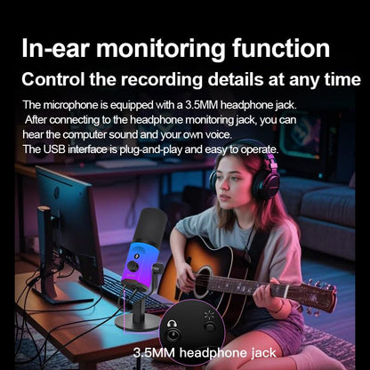 USB/XLR Dual-Mode Desktop Microphone, RGB Lighting, 3.5mm Monitoring Jack, Professional Live Broadcast (Microphone Boom Arm Dual Cable Clip) - style: Microphone Boom Arm Dual Cable Clip