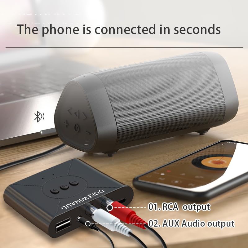 Bluetooth 5.3 Audio Receiver Wireless Audio Receiver RCA Adapter for Stereo | Supports USB Flash Drive/ NFC One Key Connect/ Car Speakers/Wireless Headphones Receiving Mode for Bluetooth Devices