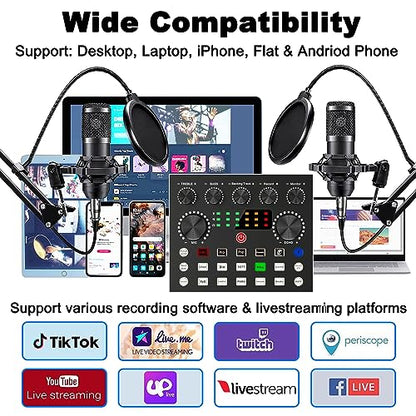 sktome Podcast Equipment Bundle for 2, V8s Voice Changer with BM-800 Podcast Microphone Bundle - Studio Condenser Microphone Perfect for Podcasting, Recording, Singing, Streaming and Gaming
