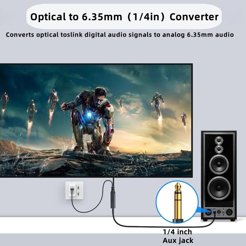 192KHz DAC Optical to 6.35mm TRS Stereo Converter,Optical Audio Cable to 1/4" AUX Cable Adapter,Digital to Analog Audio Converter for HDTV DVD Set-top Boxes(O-ptical to 1/4") Aux Cable - 3FT - size: 3FT