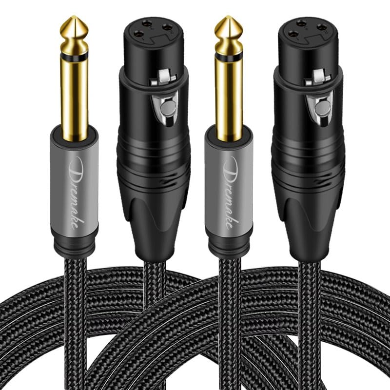 2 Pack 3Pin XLR-Female to 1/4 Inch (Jack 6.35mm) TS Mono Interconnect Microphone Cable, 20FT Unbalanced Quarter inch TS Male to XLR Mic Cord for Dynamic Microphone Guitar Mixer Amplifier - size: 20FT/6M