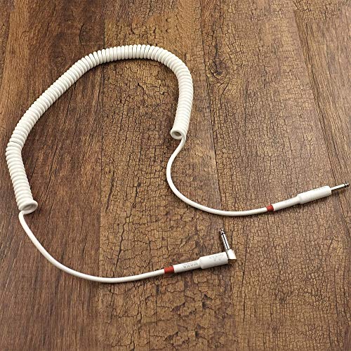 Premium Guitar Coil Cable 20 Feet, Instrument Coiled Curly Cord for Guitar Bass, 1/4 inch Right Angle to Straight, White … - size: 20' (White)