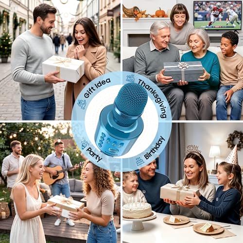 BONAOK Wireless Bluetooth Karaoke Microphone,3-in-1 Portable Handheld Karaoke Mic Speaker Machine Birthday Home Party for PC or All Smartphone (Q37 Blue) - color: Blue