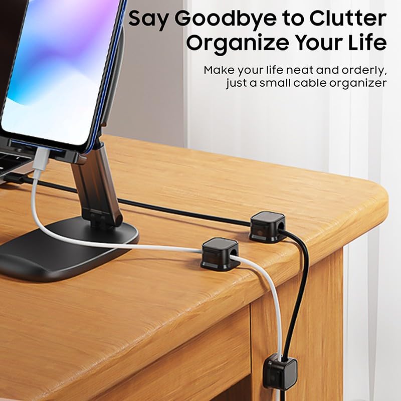 6 Pack Magnetic Cable Clips Cord Holder – Adhesive Wire Organizer for Desk, Wall, Car – Reusable Cable Management System for Home Office – Wire Keeper for Charging Cables, USB, Headphones