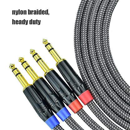 1/4 Inch TRS to TRS Balanced Patch Cable, 3.3feet 6.35mm Quarter Inch Stereo Audio Cable Cord for Speaker Studio Monitor, Gold Plated Connector, Nylon Braided Heavy Duty, 2Pack - size: 3.3 Feet, 2Pack
