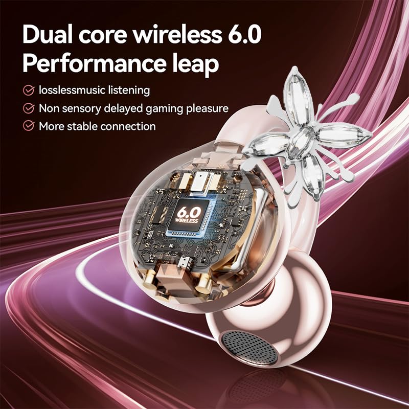 Clip-On Open Ear Earbuds for Women with Matching Bracelet, Bluetooth 6.0 Wireless Earbuds, Hi-Fi Stereo Sound, Lightweight Headphones for Small Ears, 40H Playtime, USB-C, Rose Gold,Pink - color: Rose gold