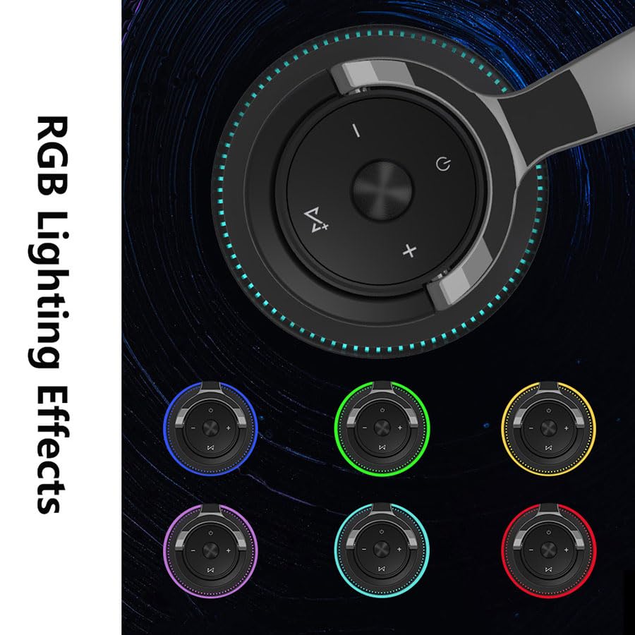 Wireless Headphones, Portable Over Ear Headphones with Mic, Clear Calls, FM Radio, Soft-Earpads, LED Light, Support TF Card Play, Foldable for Travel Home Office Cellphone PC