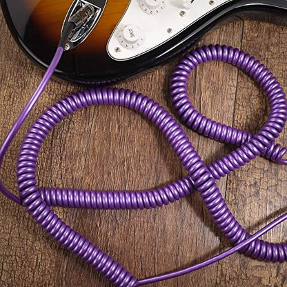 Premium Guitar Coil Cable 40 Feet, Instrument Coiled Curly Cord for Guitar Bass, 1/4 inch Right Angle to Straight, Purple - size: 40' (Purple)