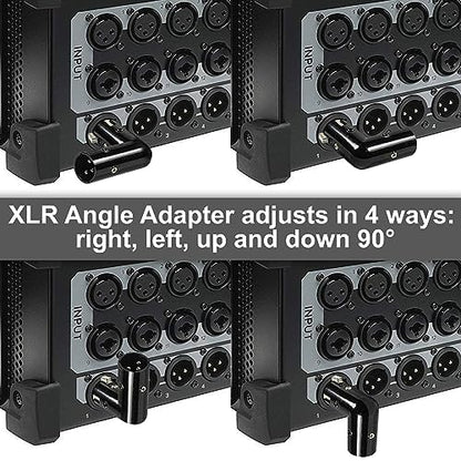 HQRP 3-Pin XLR Angle Adapter Dual Male & Female with 4 Adjustable Angle Positions Right Left and 90 Degree, Compatible with Mixers that Interfere with Other Applications, Durable Metal 3-Pin Connector