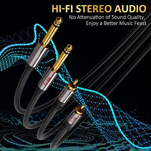 RCA to 1/4" Cable 4FT, Dual 1/4 inch TS to Dual RCA Stereo Audio Interconnect Cord, 23AWG, 2 x 6.35mm Quarter to 2 RCA Male Cable, for AV Receiver, Speaker, Home Audio, Amplifier, with 5 Cable Ties - size: 4 Feet