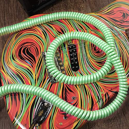 Premium Guitar Coil Cable 20 Feet, Instrument Coiled Curly Cord for Guitar Bass, 1/4 inch Right Angle to Straight, Surf Green - size: 20' (Surf Green)