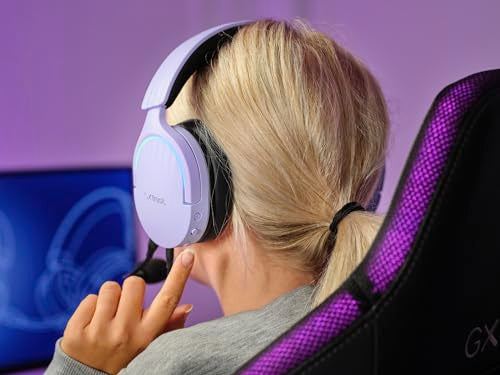 Trust Gaming GXT 490P Fayzo USB Gaming Headset 7.1 Surround Sound, 50mm Drivers, 35% Recycled Plastics, RGB Over-Ear Wired Headphones, with Noise Cancelling Microphone for PC PS5 - Purple - color: Purple, style: USB 7.1 Surround Sound