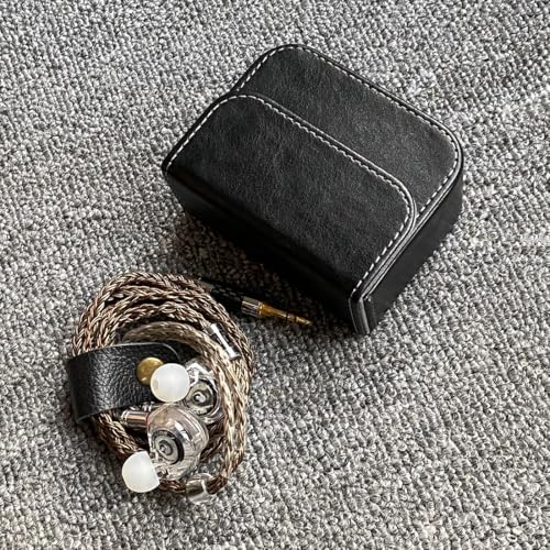 Earplug box, PU leather box for in ear headphones, portable protective case for wired headphones, storage bag for headphone accessories (black)